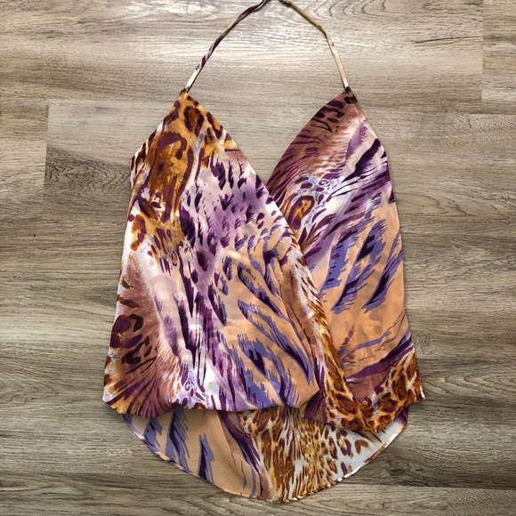 Purple & Orange Printed Halter Top- Size Large - Picture 3 of 10